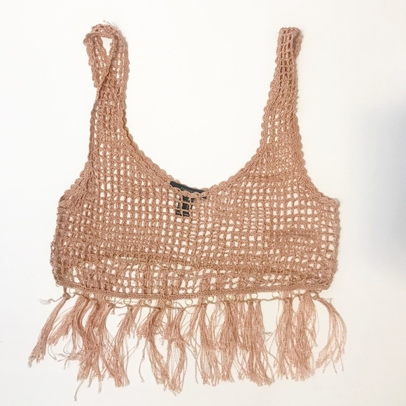 Forever 21 Cropped Caged Knit Top With Tassels Sz - Picture 1 of 3